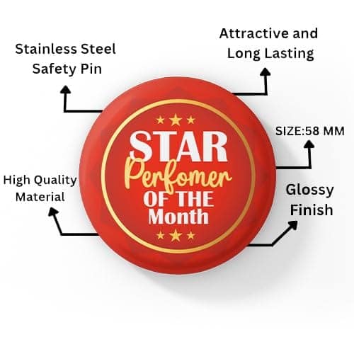 Star Performer Badge Pack Of 10 Round Pin Button Badge For Students Colleges Classes Office Boys Girls Men Women Batches For Bags, Backpack Size-58mm view 2
