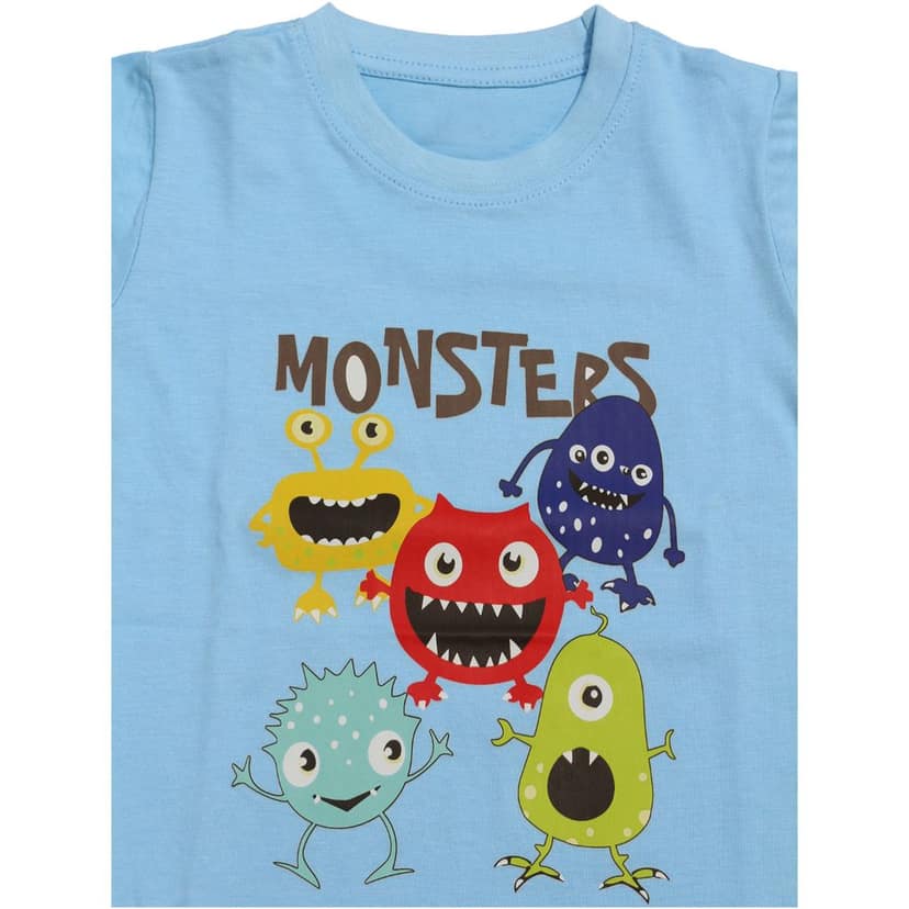 Baby Girl & Baby Boy Regular Fit | 100% Cotton | Short Sleeve Printed T-Shirt (Blue) view 2