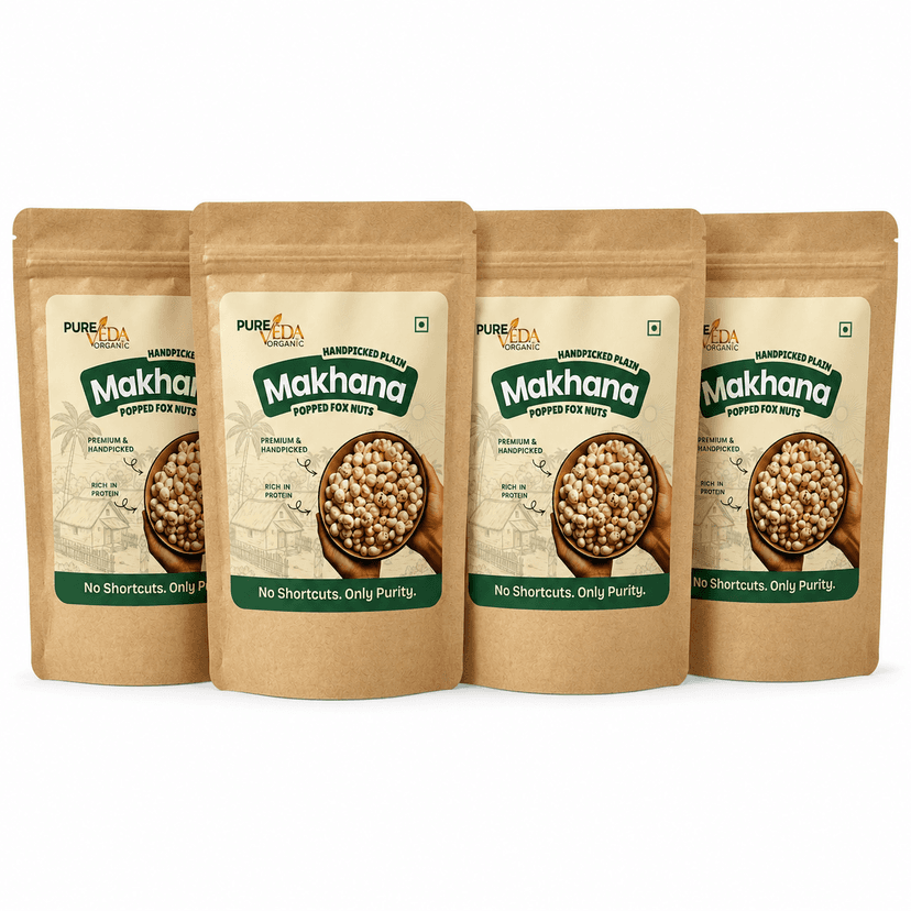 Pure Veda Organic Plain Makhana Pack of 4 (100g Each)