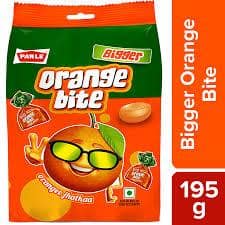 Parle Bigger Orange Bite Candy - Sugar Boiled, Sweet & Tangy, 195 G