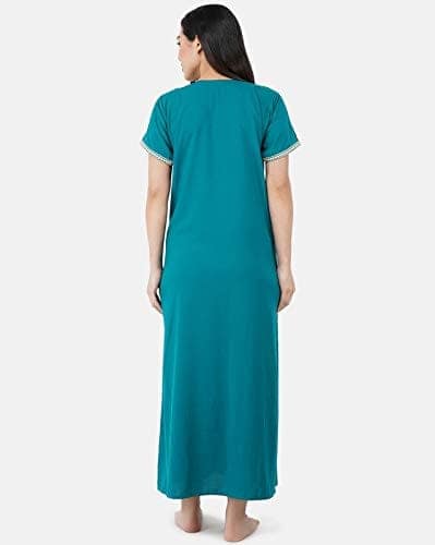 KOI SLEEPWEAR Premium Women White Contrast Embroidery Night Gown Lizzybizzy Cotton Nighty Maxi (X-Large, New Blue)� view 5