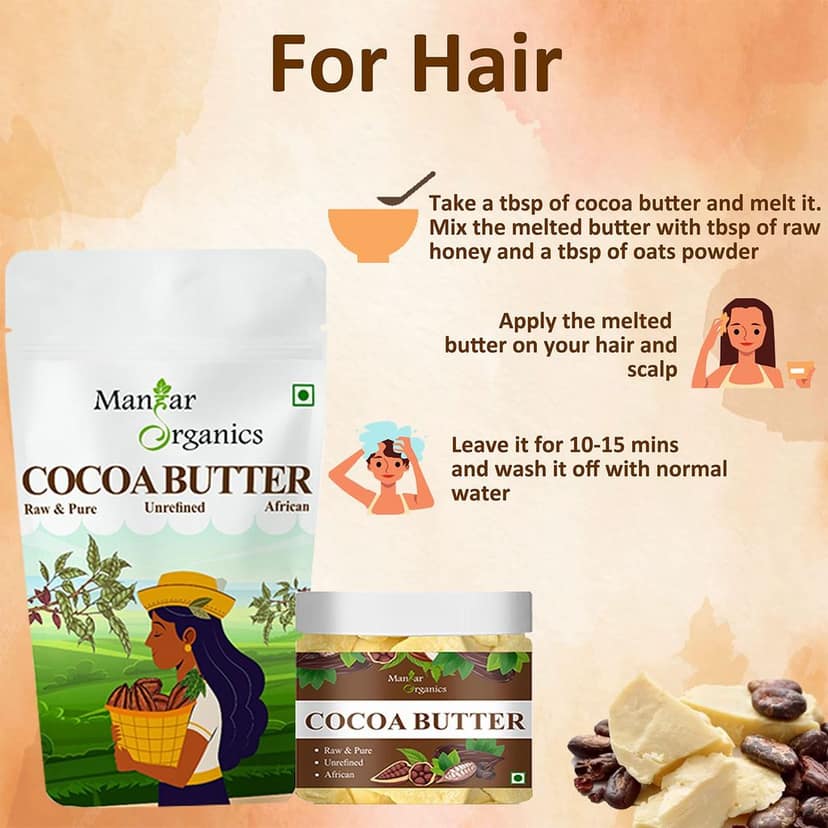 ManHar Organics African Raw Cocoa Butter 1KG Unrefined Organic for Stretch Marks, Face Moisturiser, Hair Lotion, Lip Balms (Cocoa Butter, 1KG) view 6