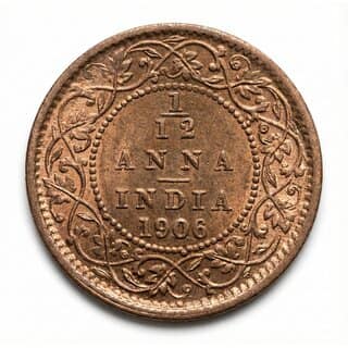 1/12 Anna 1906 King Edward 7th, British India old Copper Coin Silver Variant