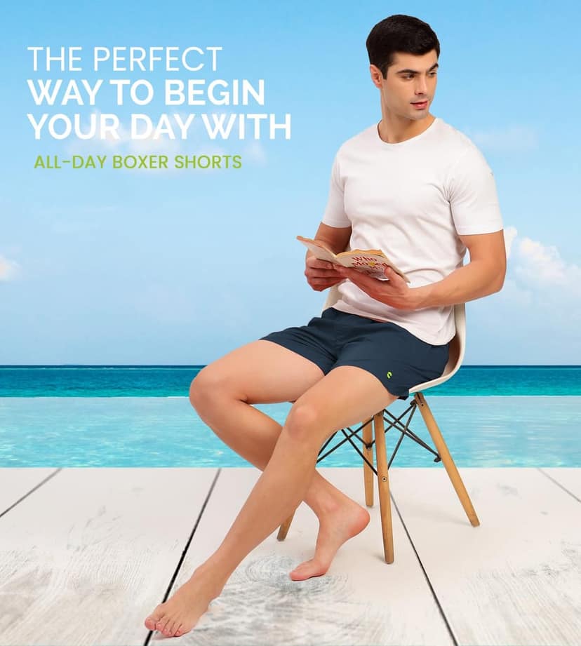 Freecultr Regular Fit Ultralight All Day Boxer Shorts for Men | 100% Cotton Fabric, Dual Deep Side Pocket, Microfibre Waistband Pack of 1-Hawaiian Blue view 7