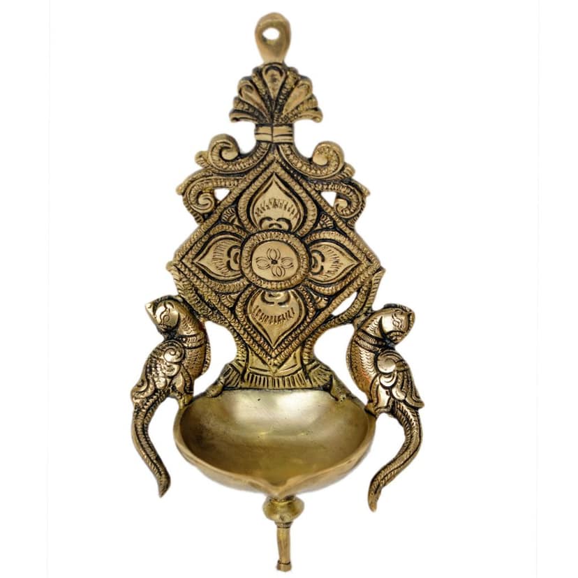 Brass Wall Hanging Wall Decor Parrot Oil Lamp Deepak - Traditional Brass Deepak for Home, Height : 8 Inch (BSMAS1199 A) view 2