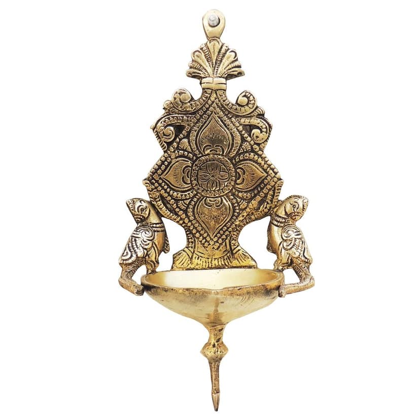 Brass Wall Hanging Wall Decor Parrot Oil Lamp Deepak - Traditional Brass Deepak for Home, Height : 8 Inch (BSMAS1199 A) view 3