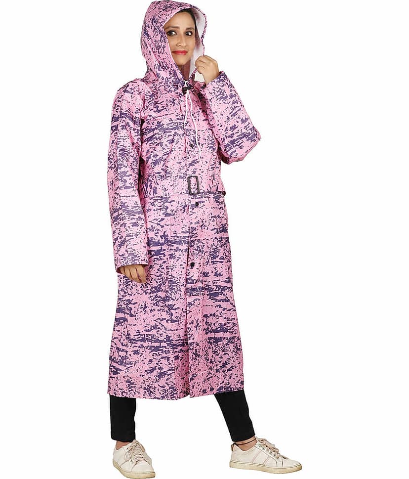 Goodluck Polyester Long Raincoat - Pink view 2