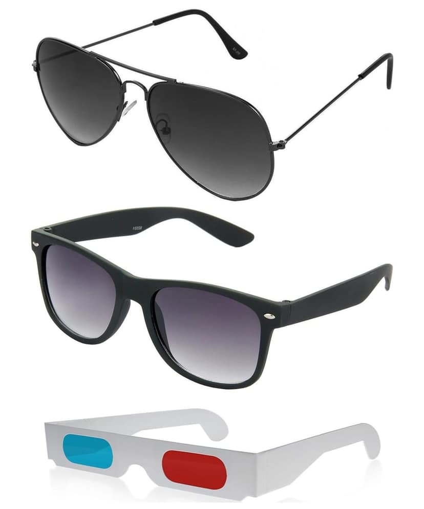 HRINKAR Pilot And Rectangular Stylish Sunglasses For Men And Women (Grey And Grey Lens | Grey And Black Frame - HCMB127) With Free Paper 3D Glass