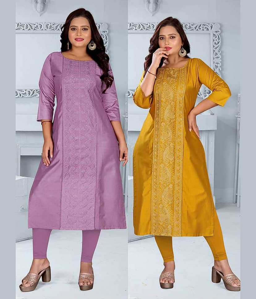 Hetsa Women Chanderi Embroidered A-line Kurti ( Multicolor )