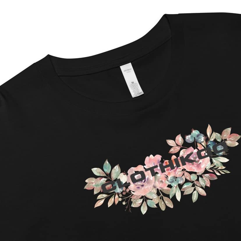 Clothikoo Women's Crop Top (Black, Flower Print) view 2