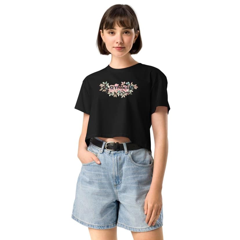 Clothikoo Women's Crop Top (Black, Flower Print) view 4