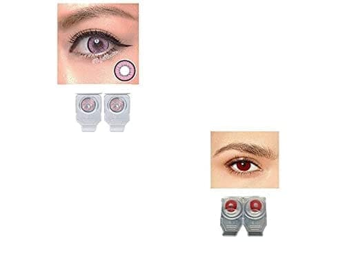 PINK AND RED MD SPARKLE 2 PAIR MONTHLY HORROR COLOR CONTACT LENS WITH CASE, LENS HOLDER AND 60 ML SOLUTION (PACK OF 2 PAIR)