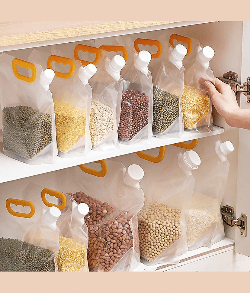 Reusable Moisture-Proof Airtight Food Storage Pouches – Space Saving Plastic Containers for Grains, Snacks, Coffee, Sugar, Tea (Pack of 10) view 2