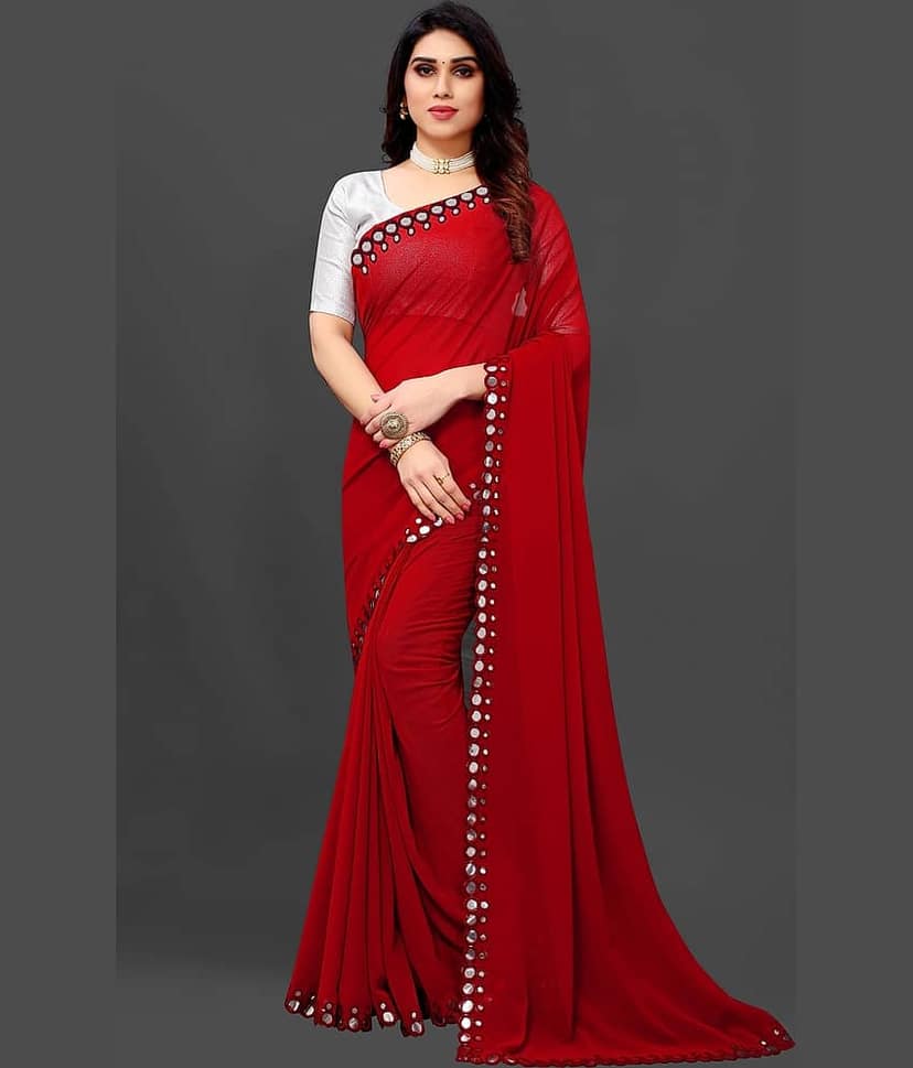 RIDDHI SHIVAY FAB Georgette Embroidered Saree With Unstitched Blouse Piece ( Green )