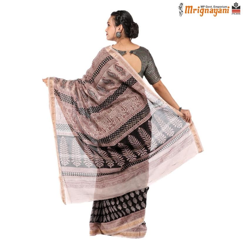 HANDLOOM MAHESHWARI SILK SAREE WITH BLOUSE (SKU - 3I0101170522, SAREE-1065) view 4