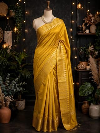 Kota Viscose Semi Raw Silk Saree with Golden Zari Mangalgiri Border