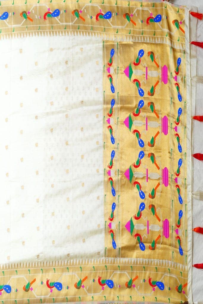 Semi Silk Paithani Saree Off White view 4