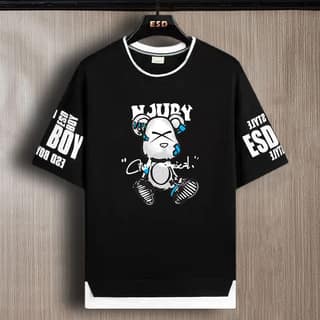 SCOTT FINCHER Men's Black Tipped Neck Half sleeve Graphic Printed T-shirt : AA(TIPARN)BLACK_181