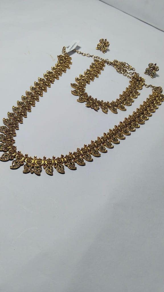 Gold Plated Traditional Indian Necklace Set with Earrings for Women view 4
