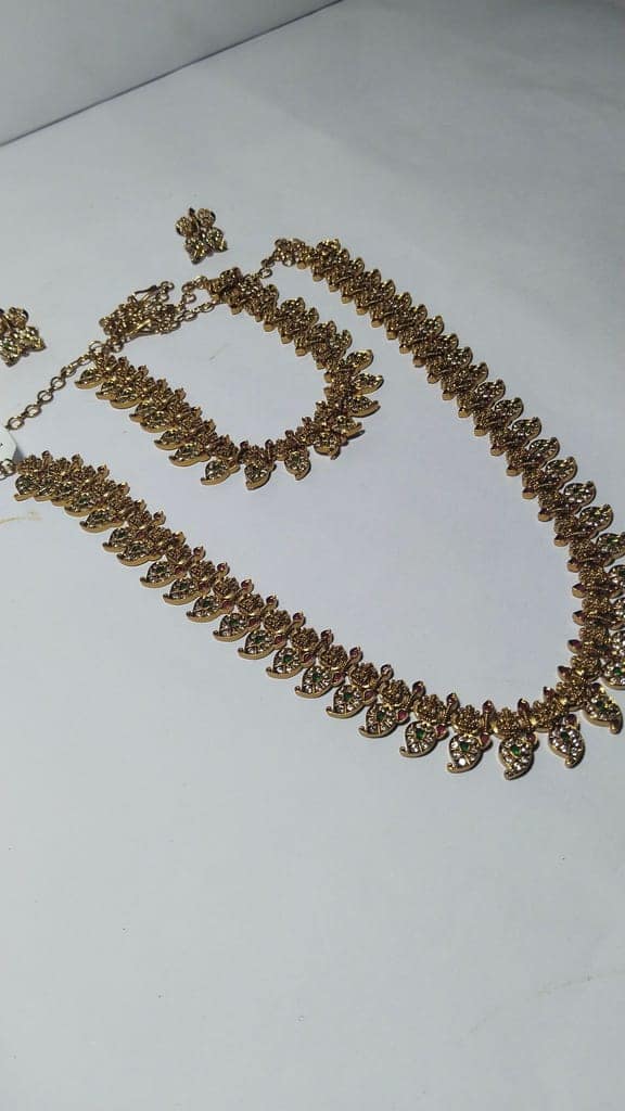 Gold Plated Traditional Indian Necklace Set with Earrings for Women view 5