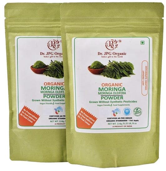 Dr. JPG Organic Herbals Moringa Powder 228g / Moringa Leaf Powder/Healthy Supper Food/Drumstick Leaf Powder INDIA ORGANIC certified / 114g Pack Of 2