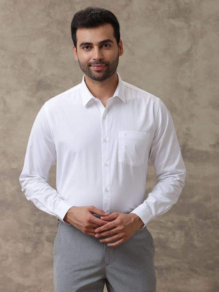Mens 100% Cotton White Full Sleeves Shirt Luxury Cotton