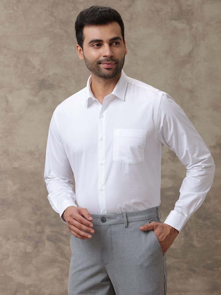 Mens 100% Cotton White Full Sleeves Shirt Luxury Cotton view 3