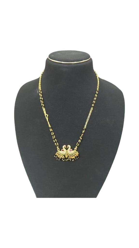 Gold Plated Traditional Indian Mangalsutra Necklace for Women with Black Beads