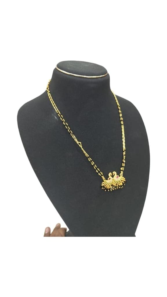 Gold Plated Traditional Indian Mangalsutra Necklace for Women with Black Beads view 2