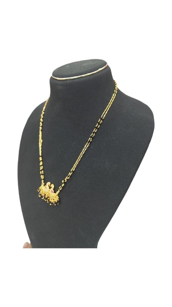 Gold Plated Traditional Indian Mangalsutra Necklace for Women with Black Beads view 3