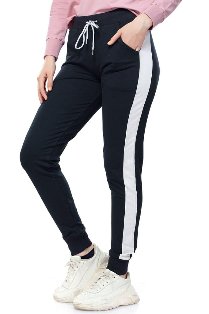ZEYO Women's Joggers Side Striped Navy Blue Regular Fit Track Pant view 4