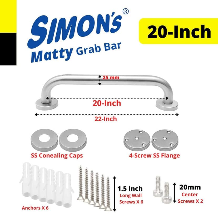 Simon's 100% Stainless Steel 304 Heavy Duty Grab bar for Bathroom handrailing and Safety Handle for Elderly - 20 inch view 2