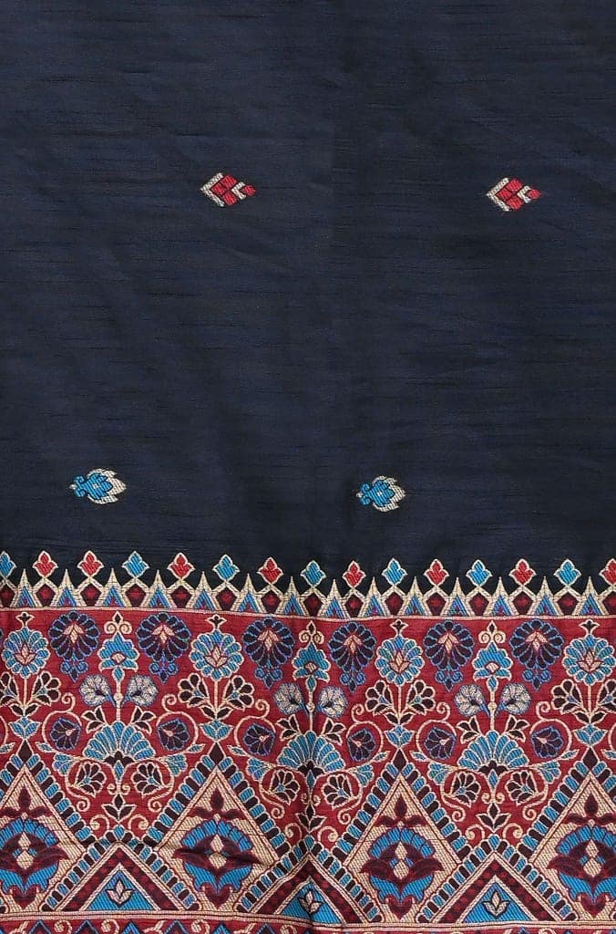 Black Tussar Silk Saree with Contrast Border view 4