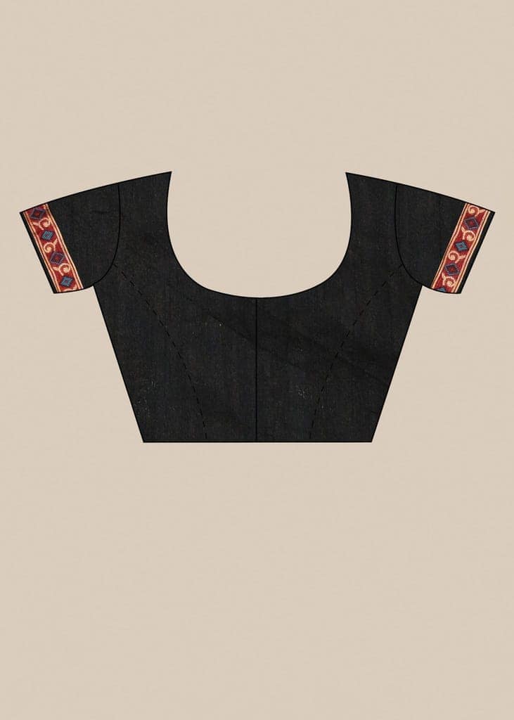 Black Tussar Silk Saree with Contrast Border view 5
