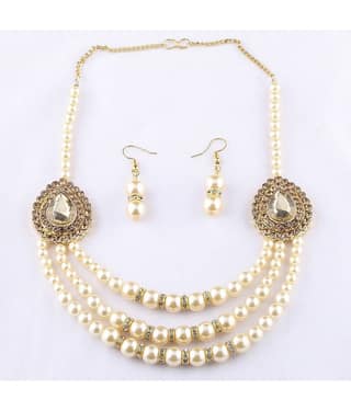 Silver Shine Alloy Golden Choker Traditional Gold Plated Necklaces Set
