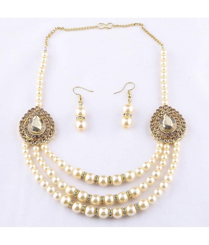 Silver Shine Alloy Golden Choker Traditional Gold Plated Necklaces Set