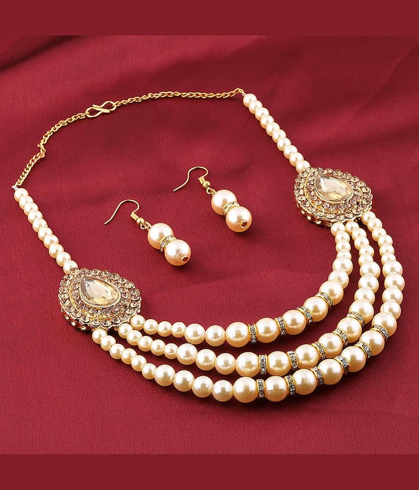 Silver Shine Alloy Golden Choker Traditional Gold Plated Necklaces Set view 2