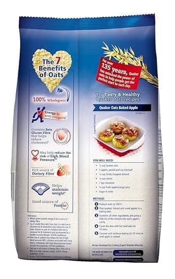 Quaker Oats | Rolled Oats Natural Wholegrain | Nutritious Breakfast Cereals | Dalia Porridge Easy to Cook | 1 Kg + 400 Gm view 3