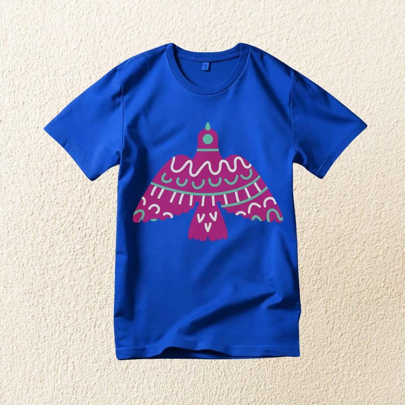 Trishoolin "Folk Art Bird Graphic" Floral Theme Art T-Shirt | Design 30166MB view 2