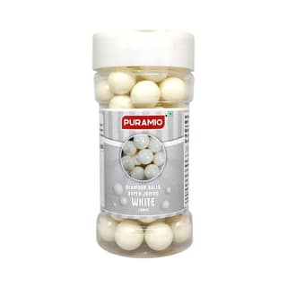 Puramio Glamour Balls Super Jumbo - White (14mm) For Cake Decoration, 125 gm