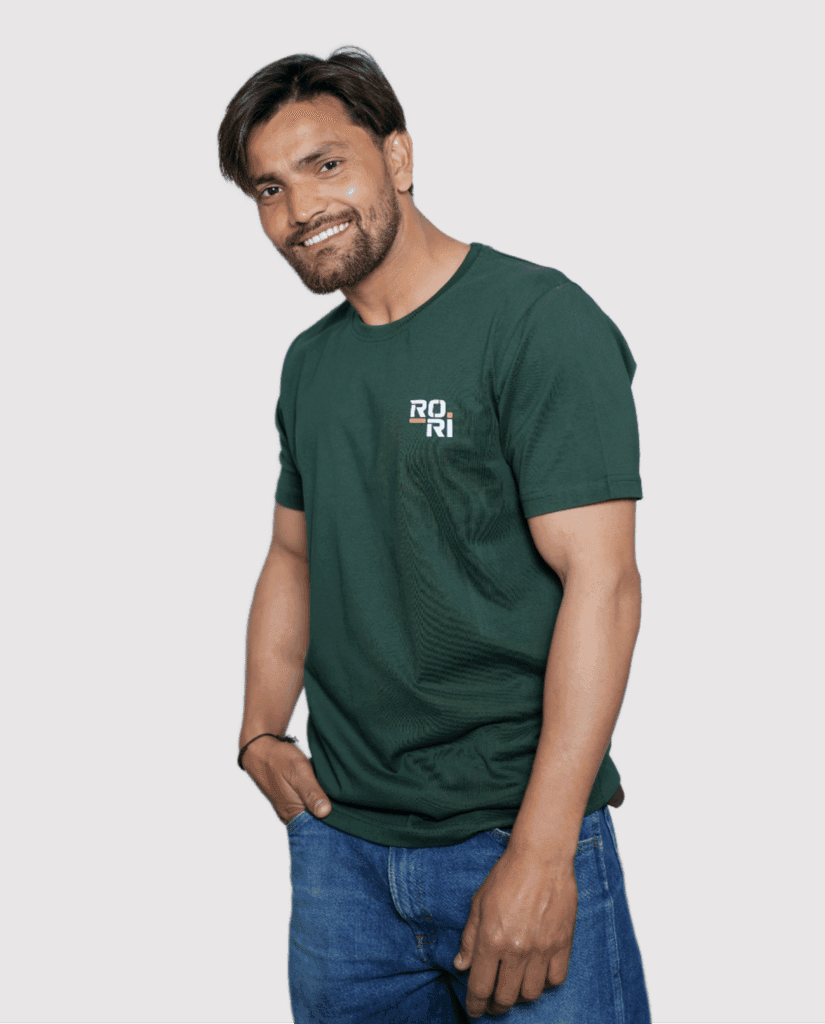 Premium Cotton Men's Classic Series Round Neck Half Sleeve T-Shirt by Rori | Solid Color | Made in India view 3
