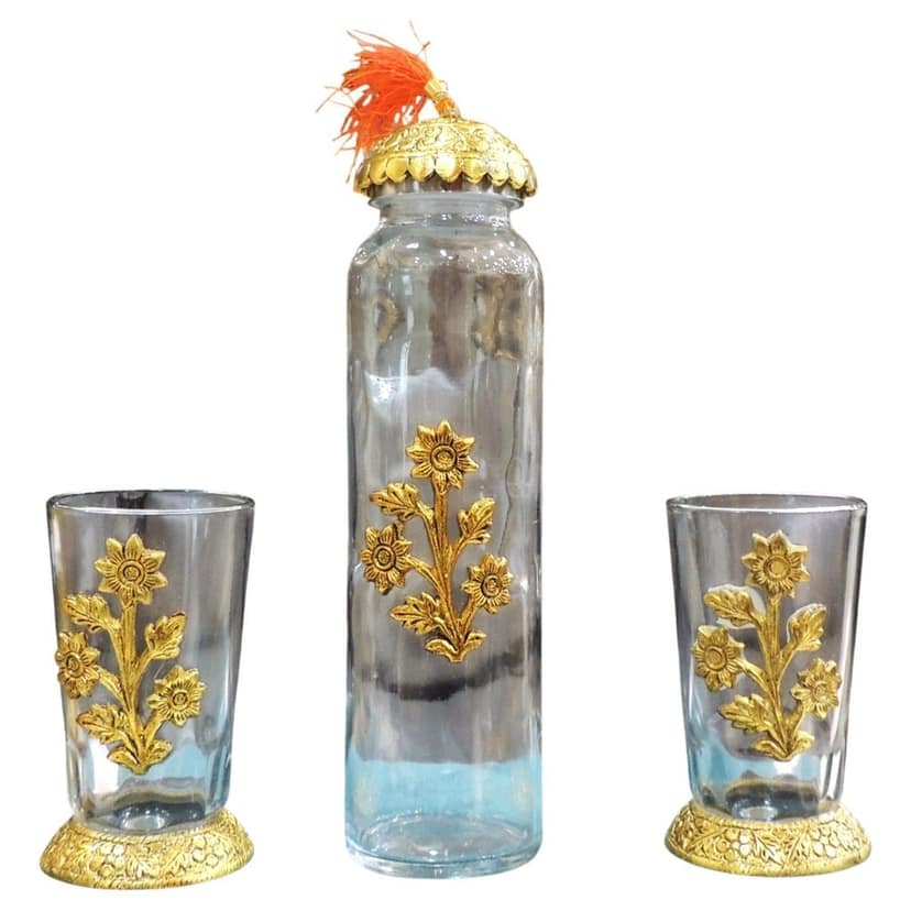 Aluminium Bottle with 2 Glass Set | Decorative Drinkware Gift Set, Height : 10.5 Inch (ASMAS537 D) view 2