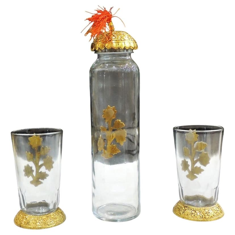 Aluminium Bottle with 2 Glass Set | Decorative Drinkware Gift Set, Height : 10.5 Inch (ASMAS537 D) view 3