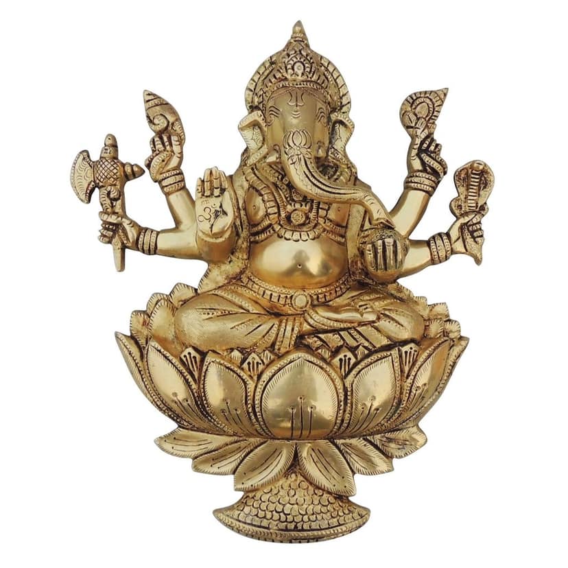 Brass Showpiece Lotus Ganesh Wall Hanging God Idol Statue (BSMAS1642 G) view 2