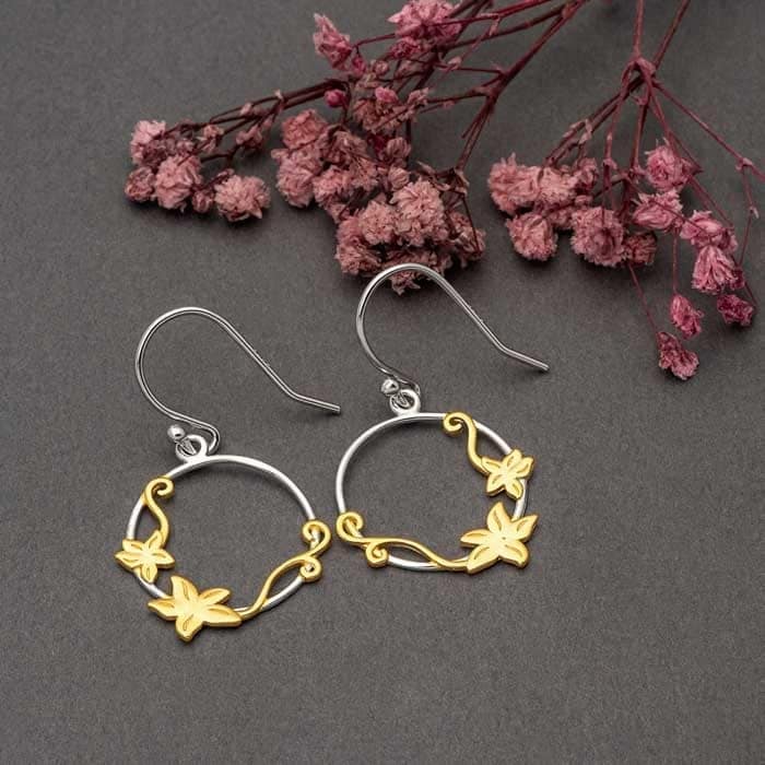 18k Gold Plated Two Tone Silver Lily Circlets Earrings view 3