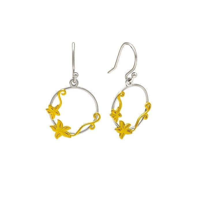 18k Gold Plated Two Tone Silver Lily Circlets Earrings view 5