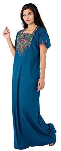 VALENCIA SLEEPWEAR lissybissy Cotton Resham Embroidery Nighty Night Gown Maxi for Women A line (Green view 4