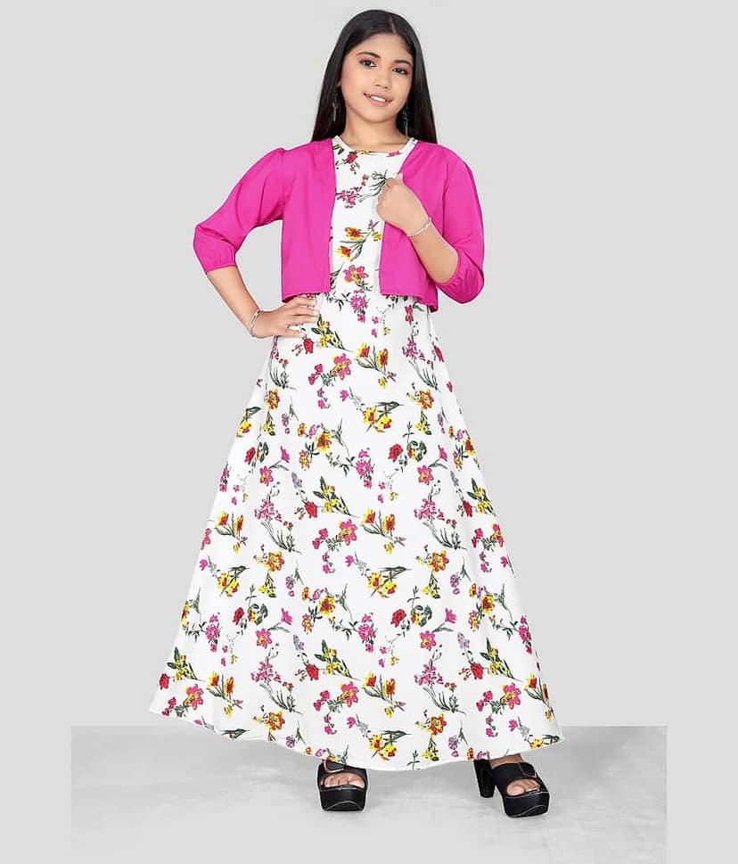 Aarya Creation Crepe Fit And Flare Dress For Girls ( Pack of 1 , Green )