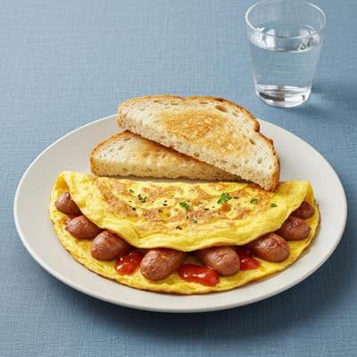 Pork Sausage Omelette with Bread Toast