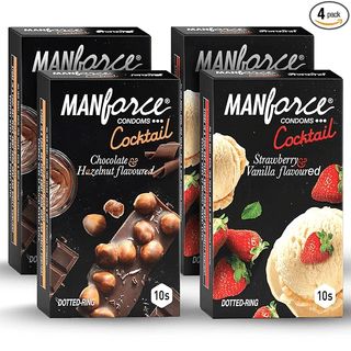 MANFORCE Cocktail Condoms Combo (Strawberry & Vanilla + Chocolate & Hazelnut) Pack of 4 X 10 Pcs (40 Condoms) Condom (Set of 4 40 Sheets)
